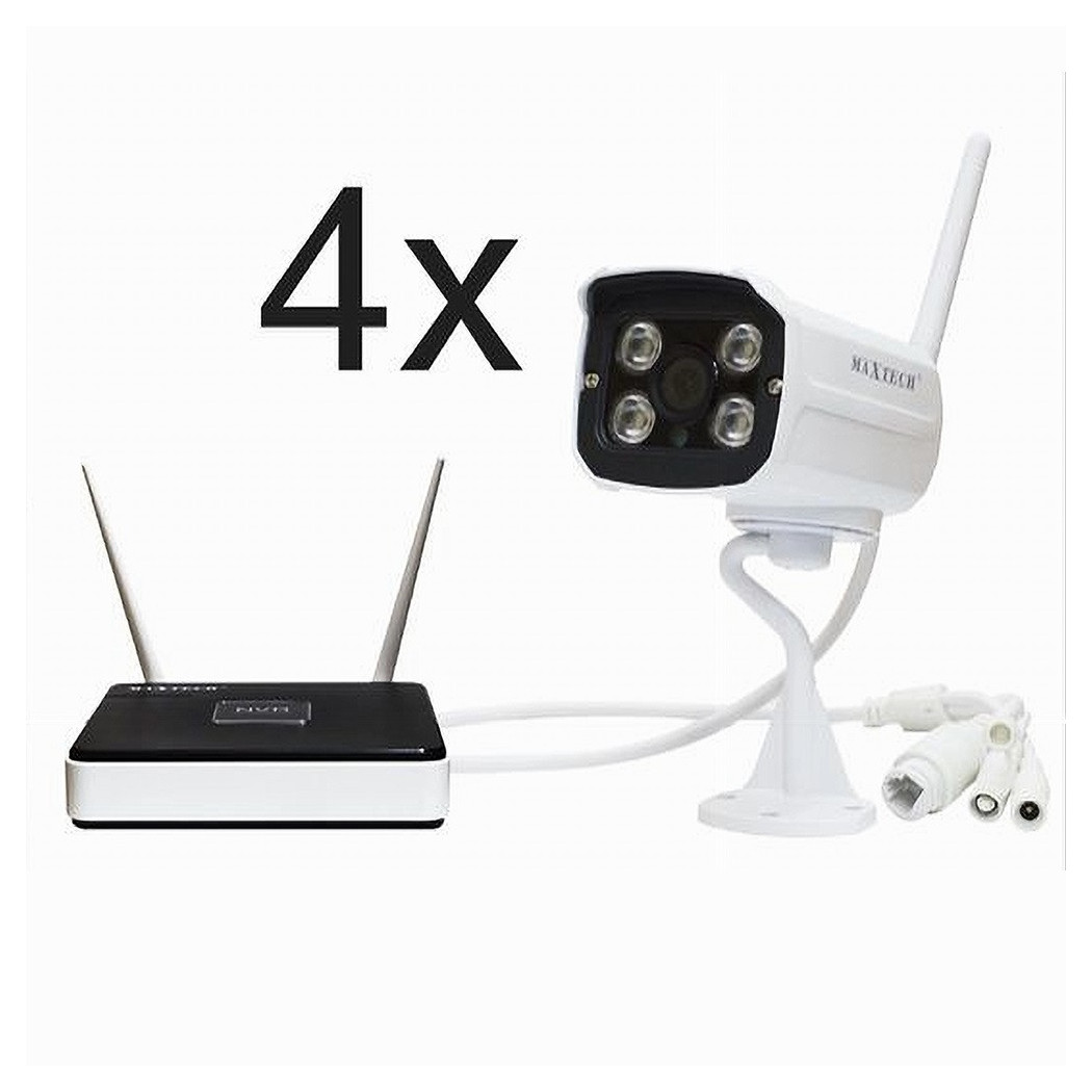 foto del prodotto trade shop kit telecamere videosorveglianza wifi wireless hd ip nvr fino 100m maxtech kit w001 