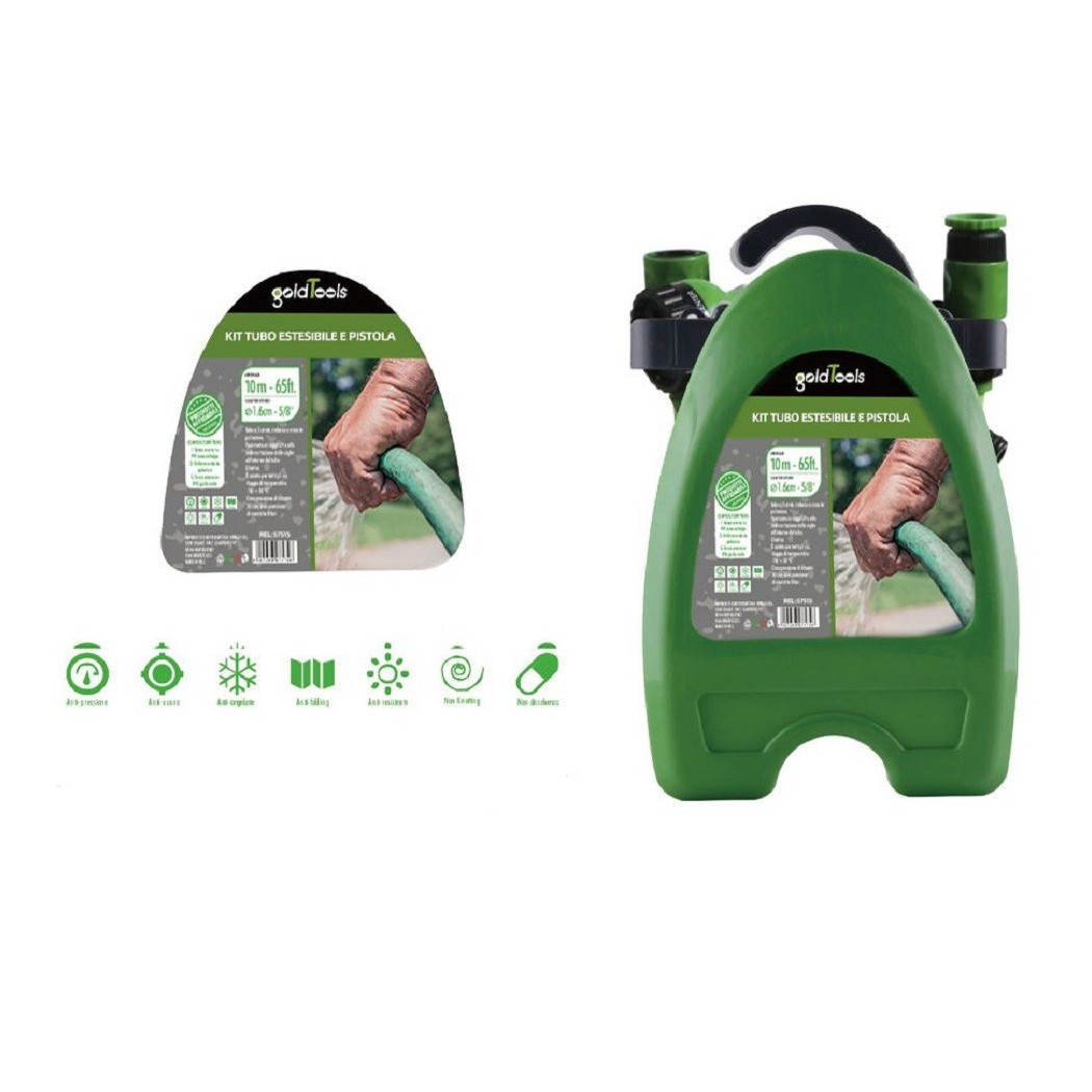 foto del prodotto trade shop kit tubo estensibile avvolgibile pistola irrigazione giardino 10mt staffa 57515 