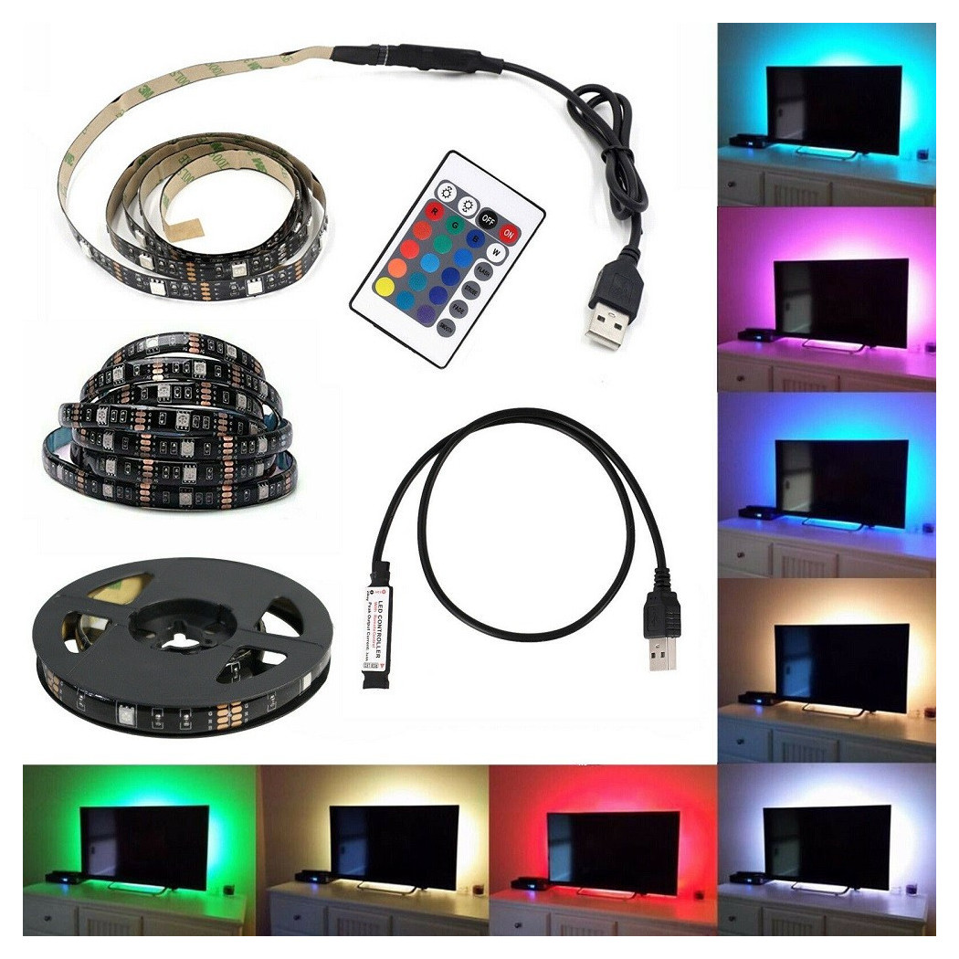 foto del prodotto trade shop kit tv striscia strip led usb rgb 5v per retroilluminazione 2 mt 3 mt 5 mt 3 mt 