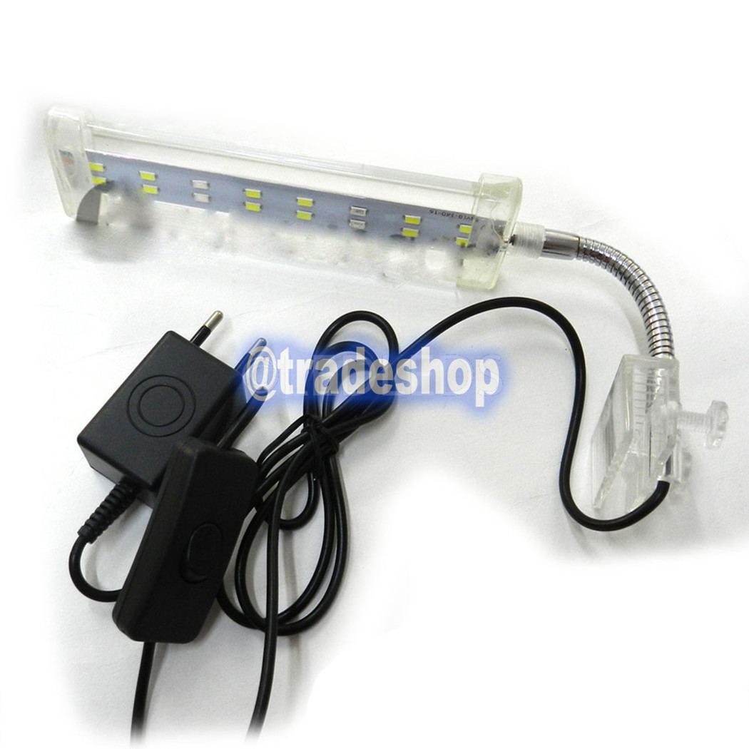 foto del prodotto trade shop lampada clip 16 led bordo illuminazione per acquario esterna luce bianca blu 8w 