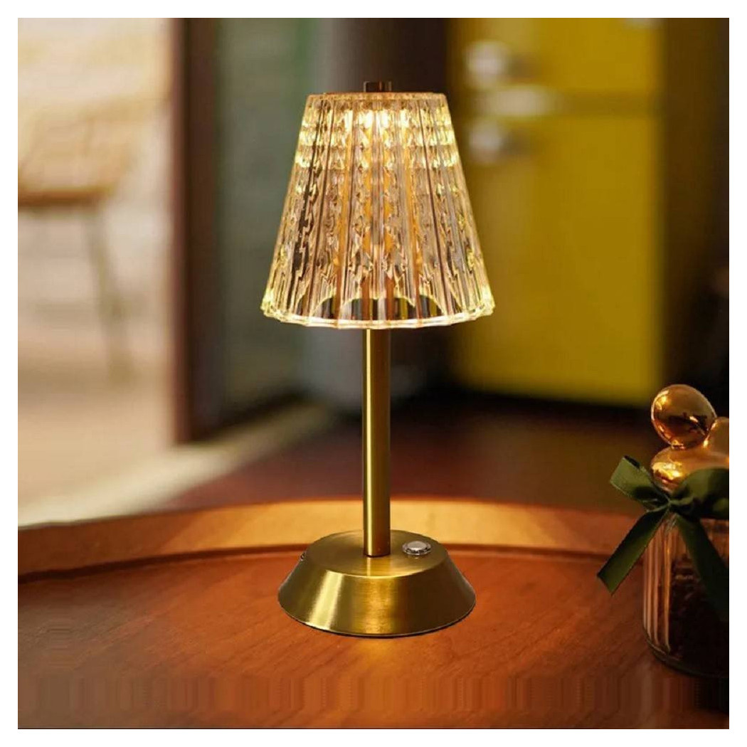 foto del prodotto trade shop lampada da tavolo cristallo batteria portatile ricaricabile luci led dimmerabile 