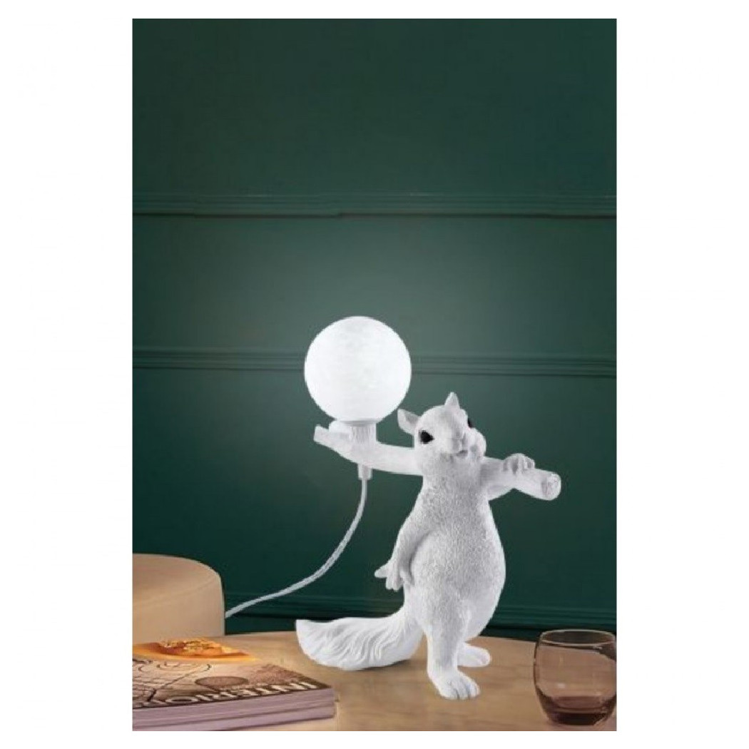 foto del prodotto trade shop lampada da tavolo decorativa a forma di scoiattolo in resina lume moderno g9 d06 bianco