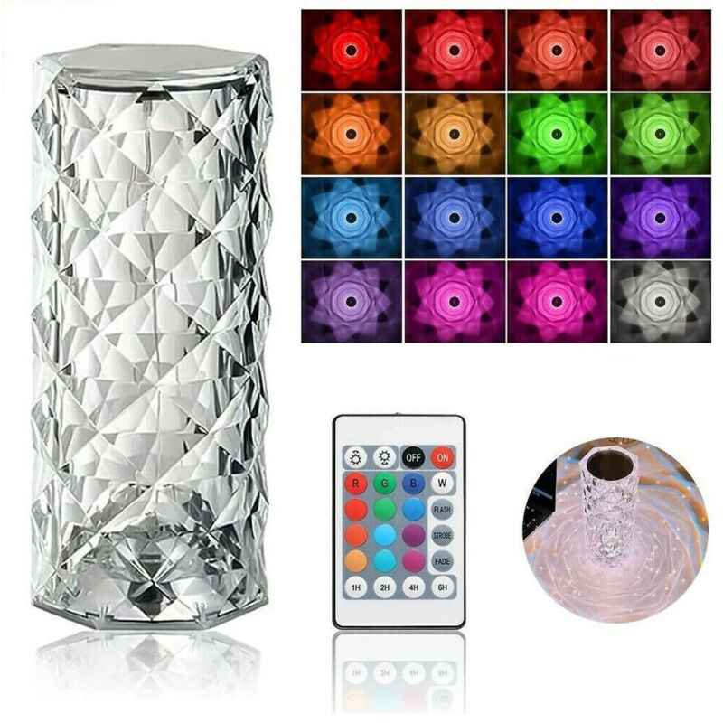 foto del prodotto trade shop lampada da tavolo led ricaricabile usb effetto cristallo touch rgb e telecomando 