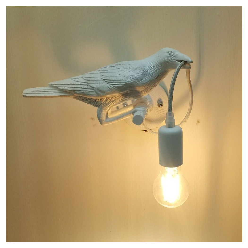 foto del prodotto trade shop lampada decorativa muro a forma di corvo uccello applique parete in resina e66 
