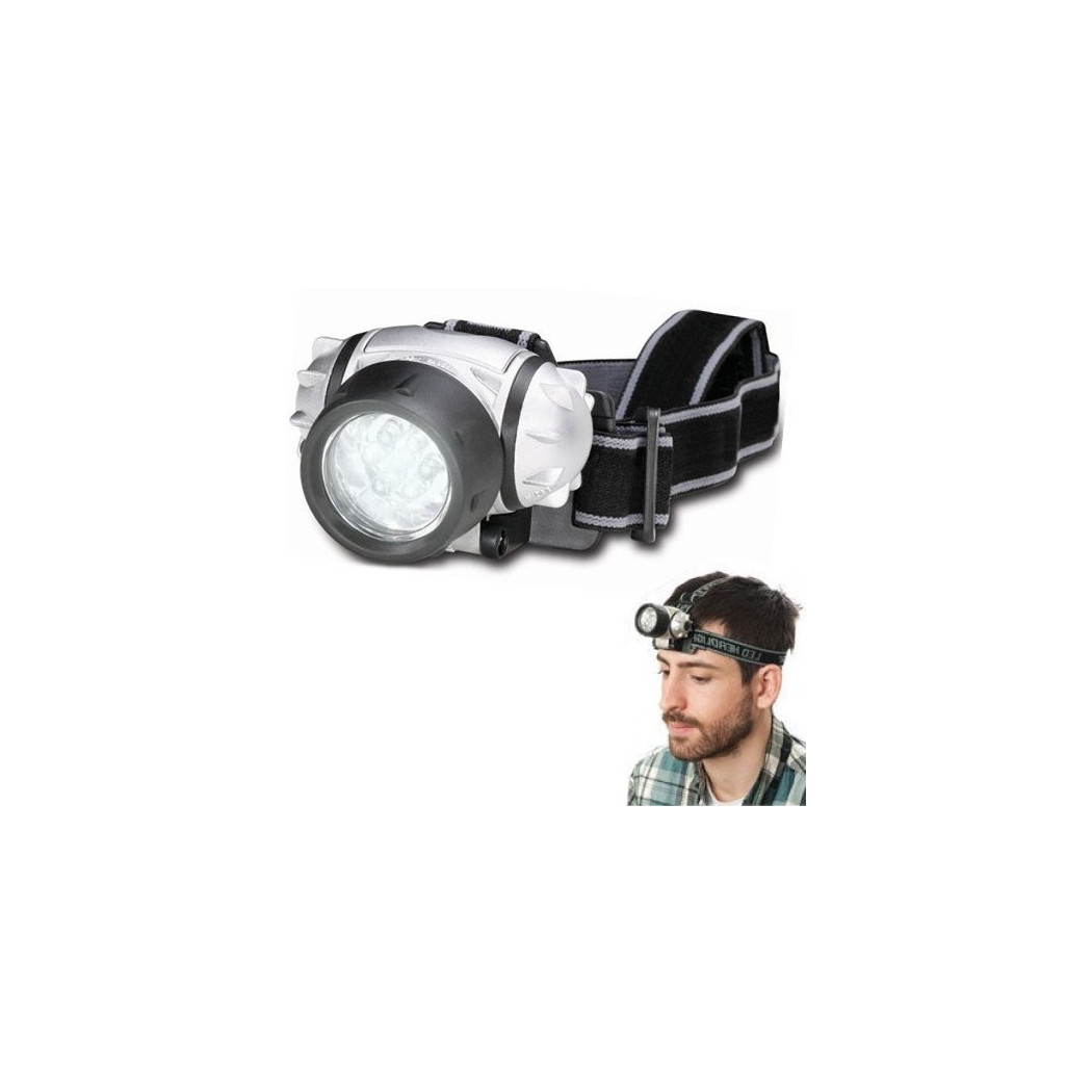 foto del prodotto trade shop lampada frontale torcia da testa luce 7 led bianchi a batterie pesca sport 