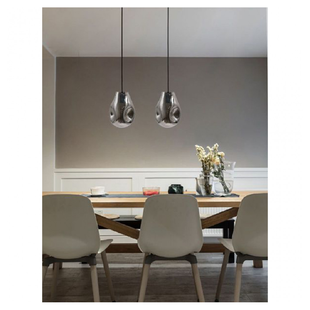 foto del prodotto trade shop - lampada lampadario sospensione e27 drop in vetro argento grigio scuro ip20 lp - argento