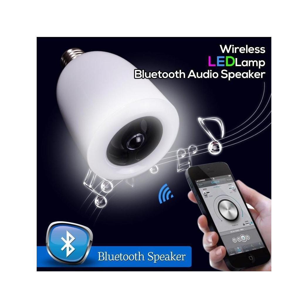 foto del prodotto trade shop lampada lampadina led e27 con cassa speaker bluetooth e telecomando 