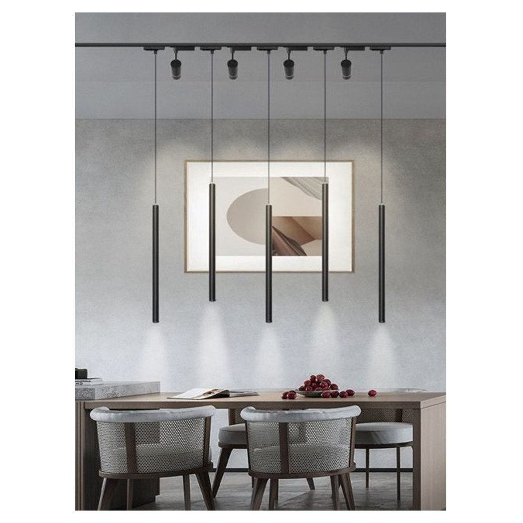 foto del prodotto trade shop lampada led a sospensione 3w cilindro per binario track monofase proiettore lp 79 nero