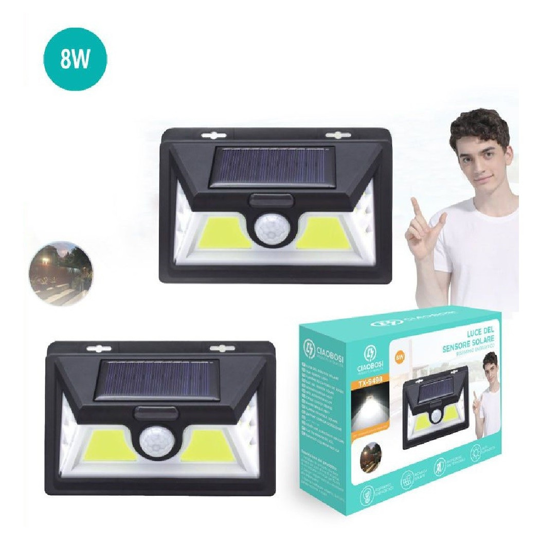 foto del prodotto trade shop lampada led cob luce ricarica solare applique parete sensore movimento tx 9498 
