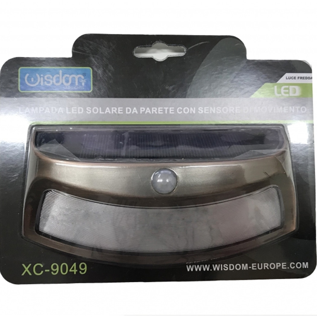foto del prodotto trade shop lampada led da parete a energia solare con sensore movimento applique da esterno 