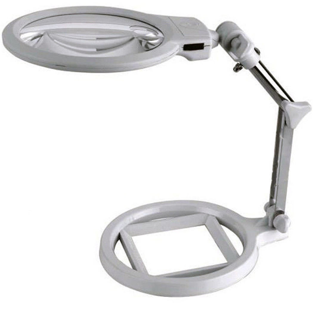 foto del prodotto trade shop lampada lente di ingrandimento da tavolo con luce 2 led portatile 130 mm a 26mm 