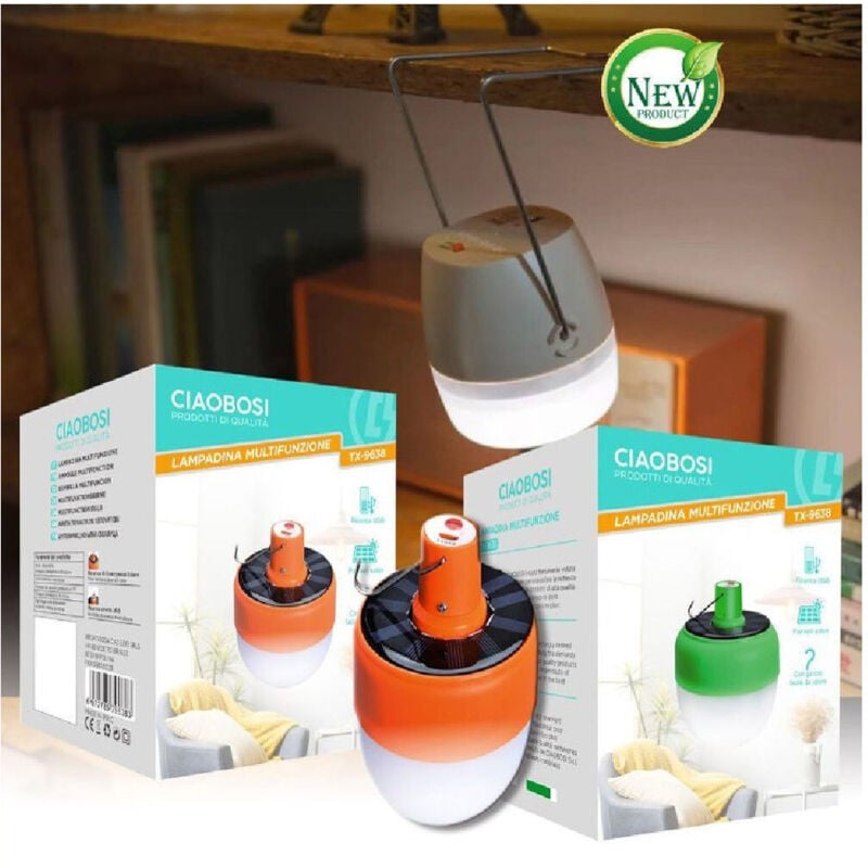 foto del prodotto trade shop lampada multifunzione portatile ricarica solare led usb lanterna gancio tx 9638 