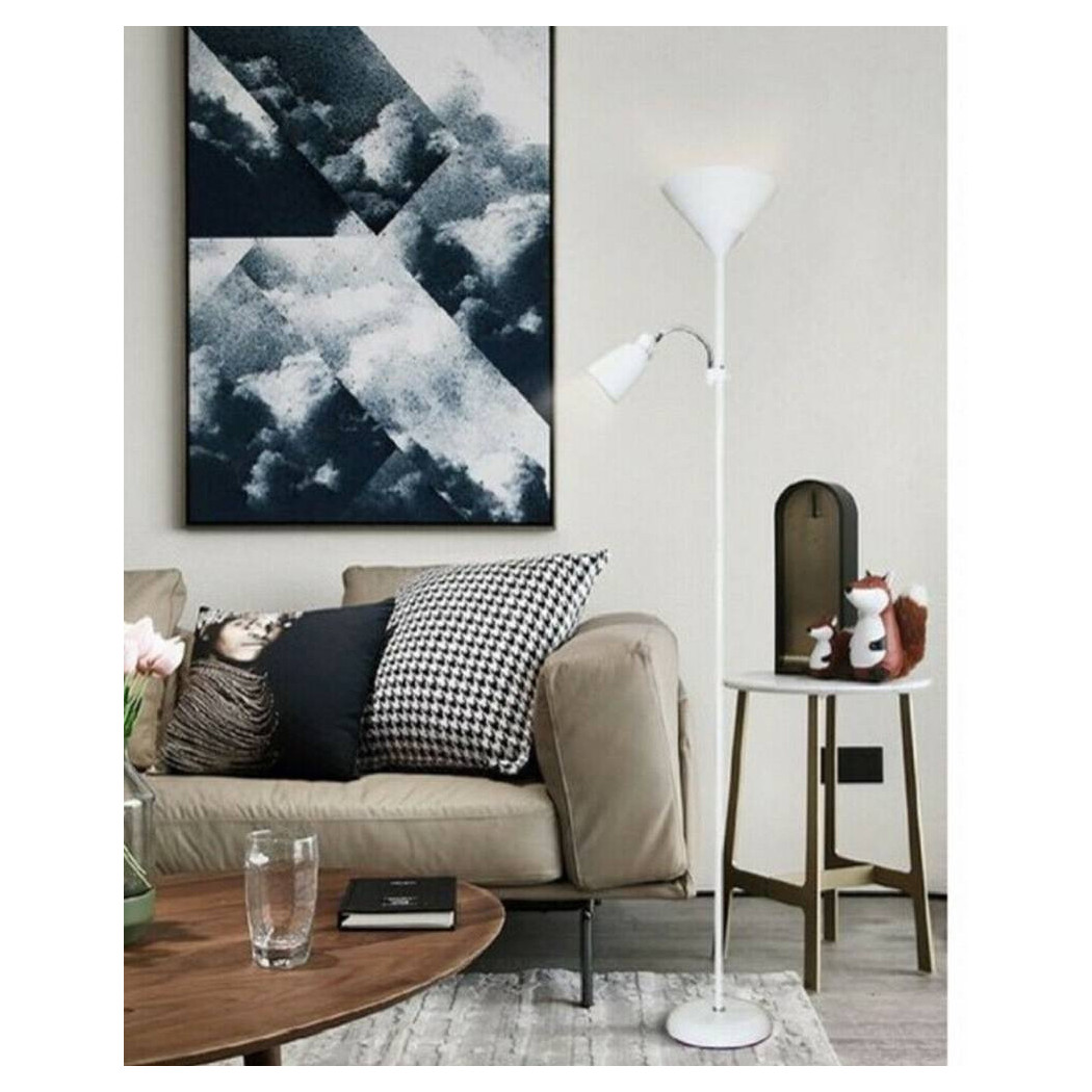 foto del prodotto trade shop lampada piantana da terra 180cm 2 bracci paralume luce orientabile casa ufficio bianco