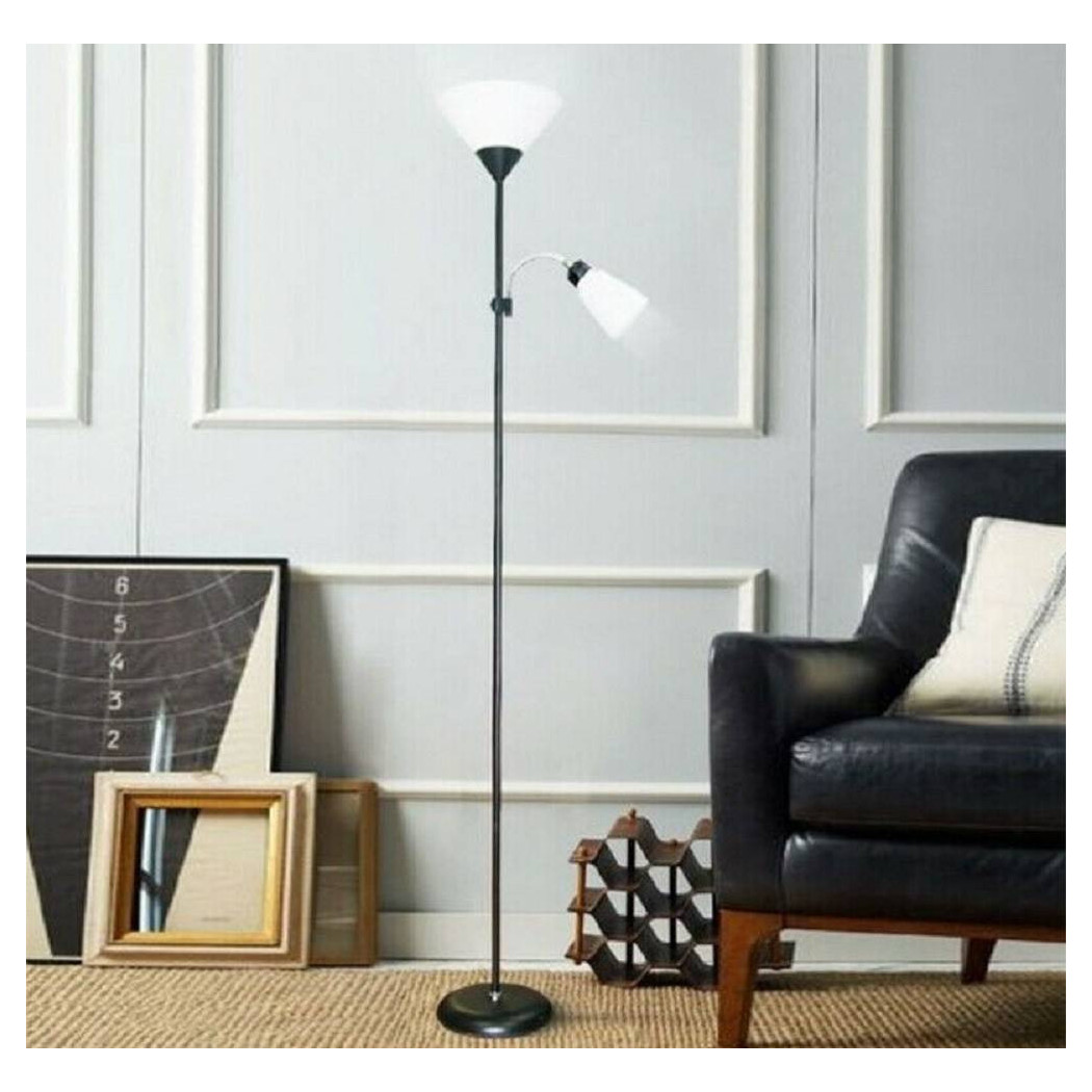 foto del prodotto trade shop lampada piantana da terra 180cm 2 bracci paralume luce orientabile casa ufficio nero