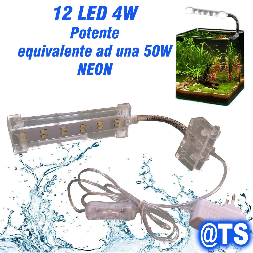 foto del prodotto trade shop lampada plafoniera led per acquario luce 3w bordo vasca vetro piante pesci 