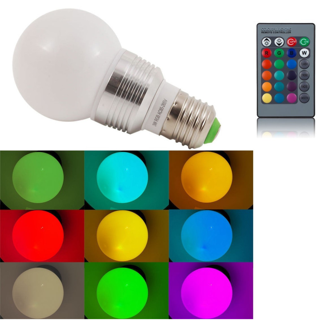 foto del prodotto trade shop lampada rgb led 220v e27 faretto spot light 3 w watt con telecomando lampadina 
