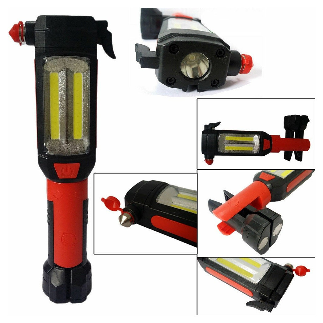 foto del prodotto trade shop lampada torcia lavoro calamita led ricaricabile martello rompi vetro cintura usb 