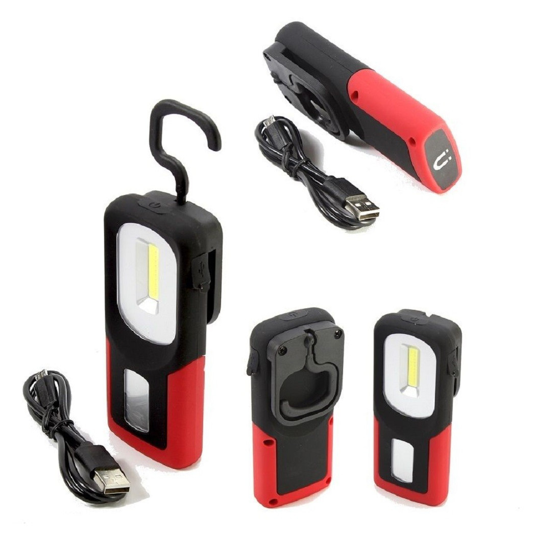 foto del prodotto trade shop lampada torcia lavoro calamita portatile led ricaricabile base magnetica gancio 