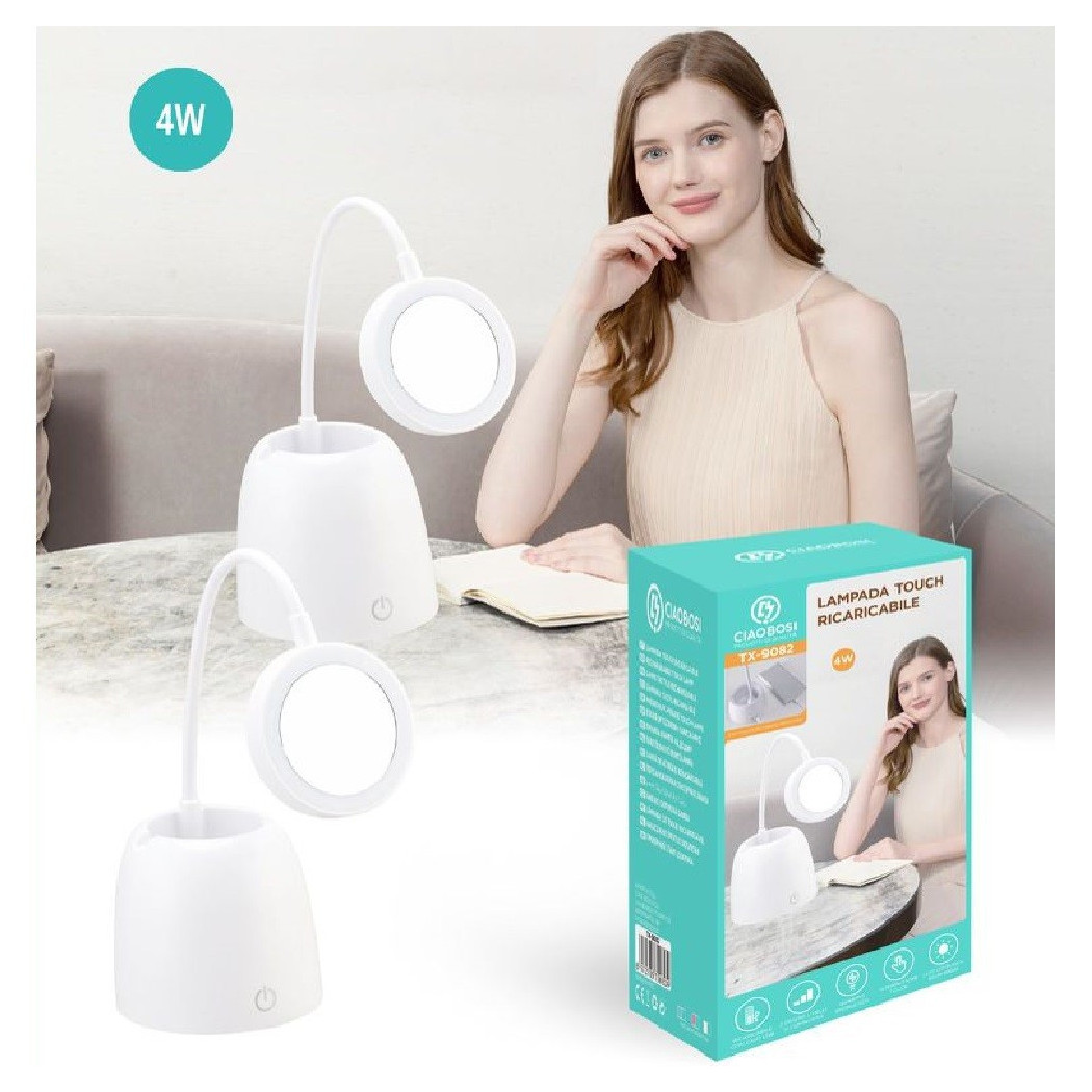 foto del prodotto trade shop lampada touch tx 9082 tavolo led usb specchio ricaricabile 3 luminosit snodabile 
