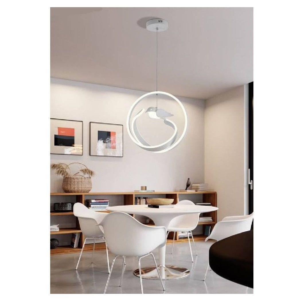 foto del prodotto trade shop lampadario 53w led moderno bianco a sospensione con uccello luce naturale a51 bn 