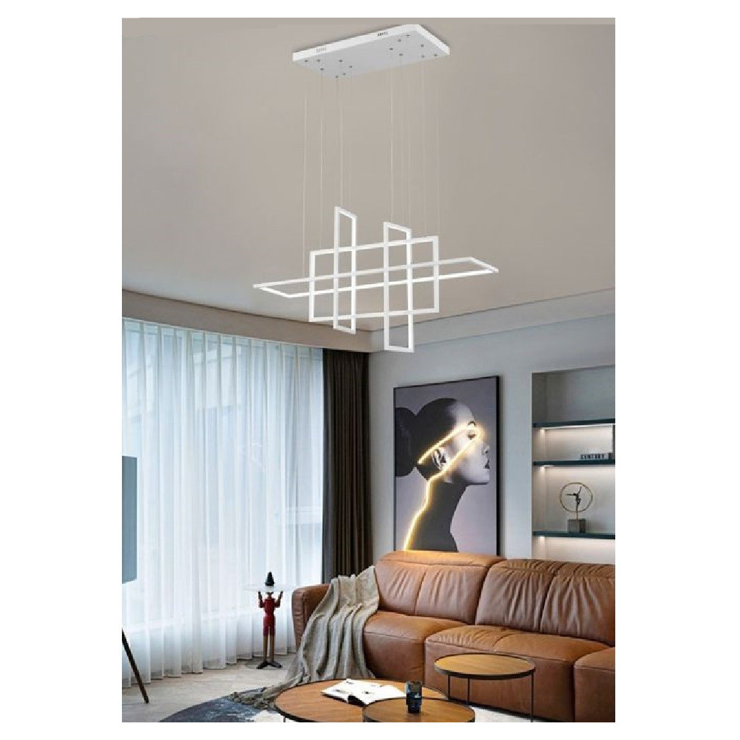 foto del prodotto trade shop - lampadario a sospensione 4 rettangoli moderno luce calda fredda naturale lp-36b - -bianco naturale -