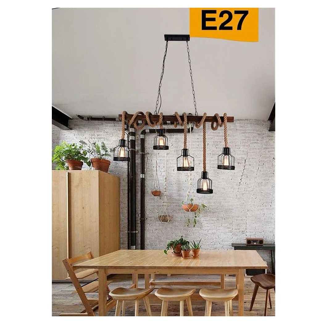 foto del prodotto trade shop lampadario a sospensione 5 portalampada corda lampada vintage country e27 a91 5 