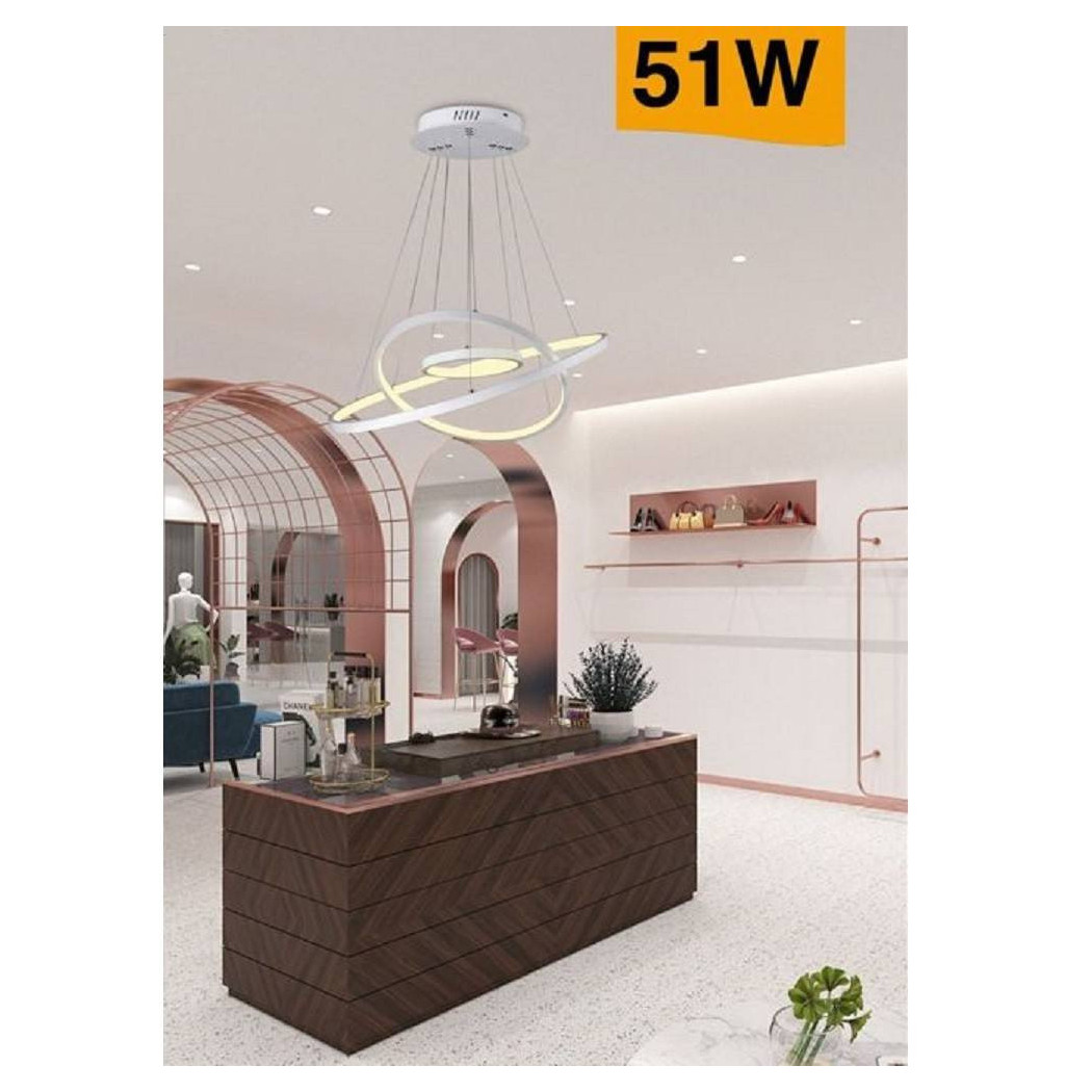 foto del prodotto trade shop lampadario a sospensione 51w a led forma di pianeta bianco luce calda fredda a64 bianco caldo 