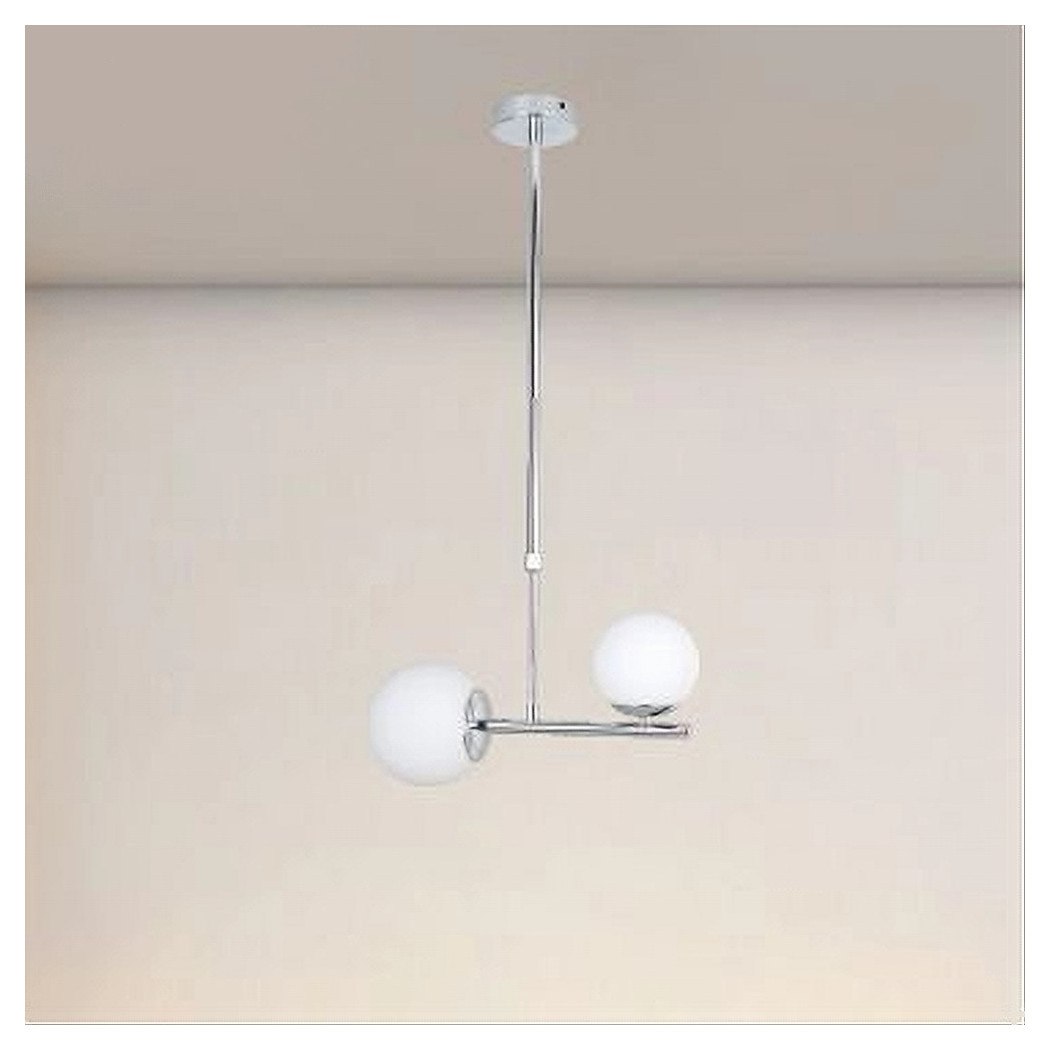 foto del prodotto trade shop lampadario a sospensione argento con 2 sfere in vetro bianco attacco g9 e27 33498 