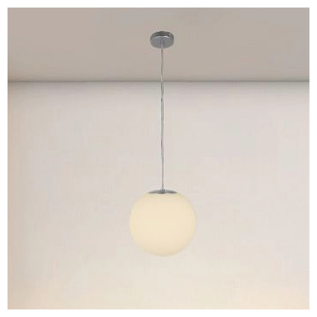 foto del prodotto trade shop - lampadario a sospensione argento con sfera vetro bianco attacco e27 minimal 33511 -