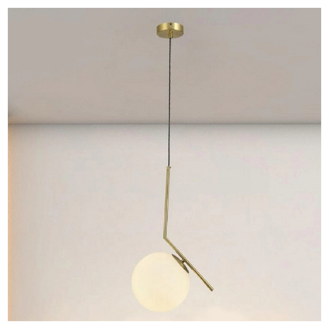 foto del prodotto trade shop lampadario a sospensione attacco e27 oro con sfera in vetro moderno minimal 32828 