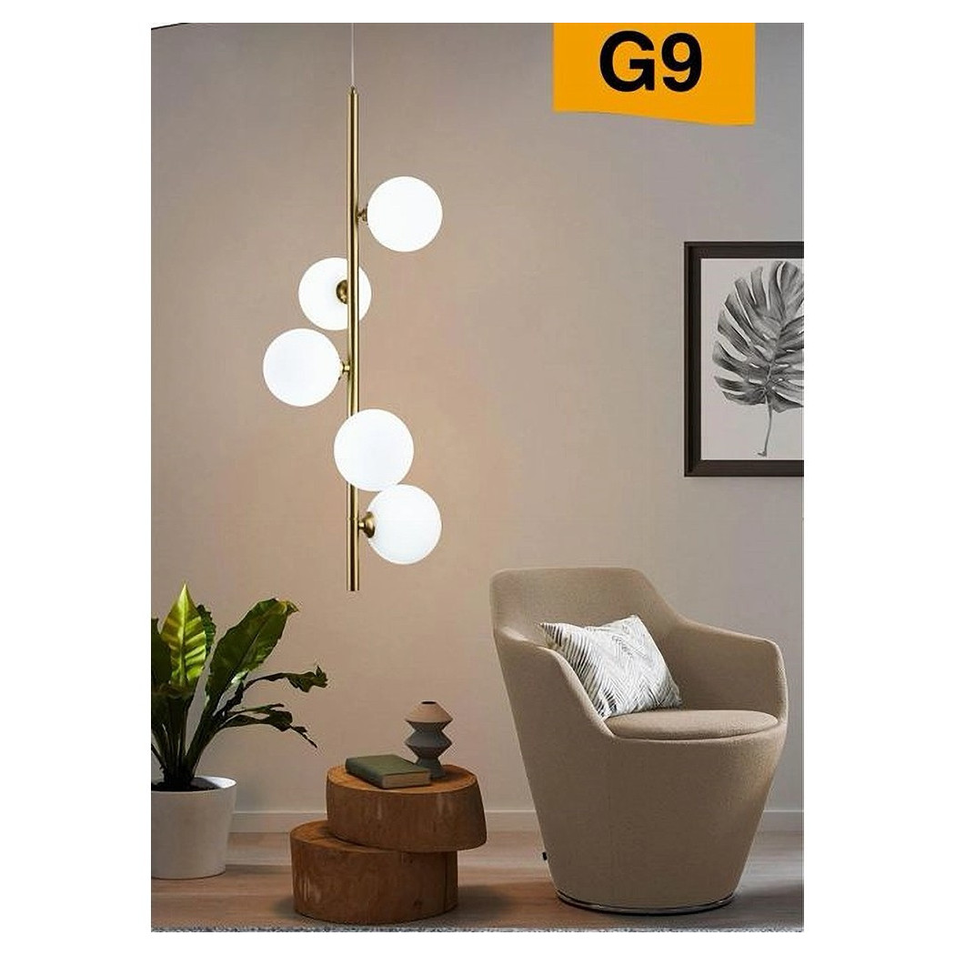 foto del prodotto trade shop lampadario a sospensione bronzo 5 sfere lampada soffitto con stelo verticale a95 