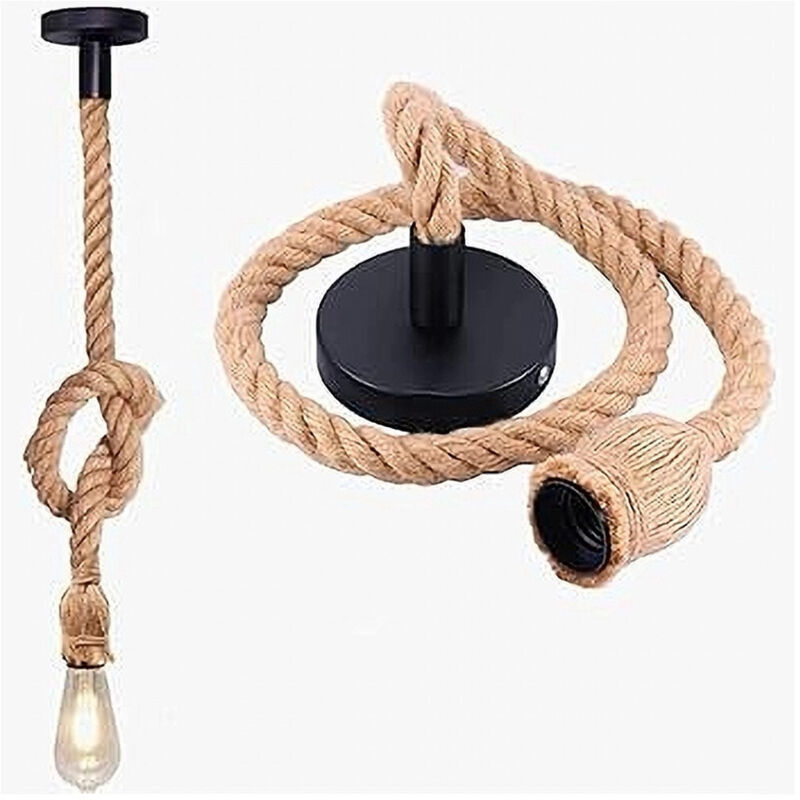 foto del prodotto trade shop lampadario a sospensione da 3 mt corda di canapa portalampada attacco e27 582963 