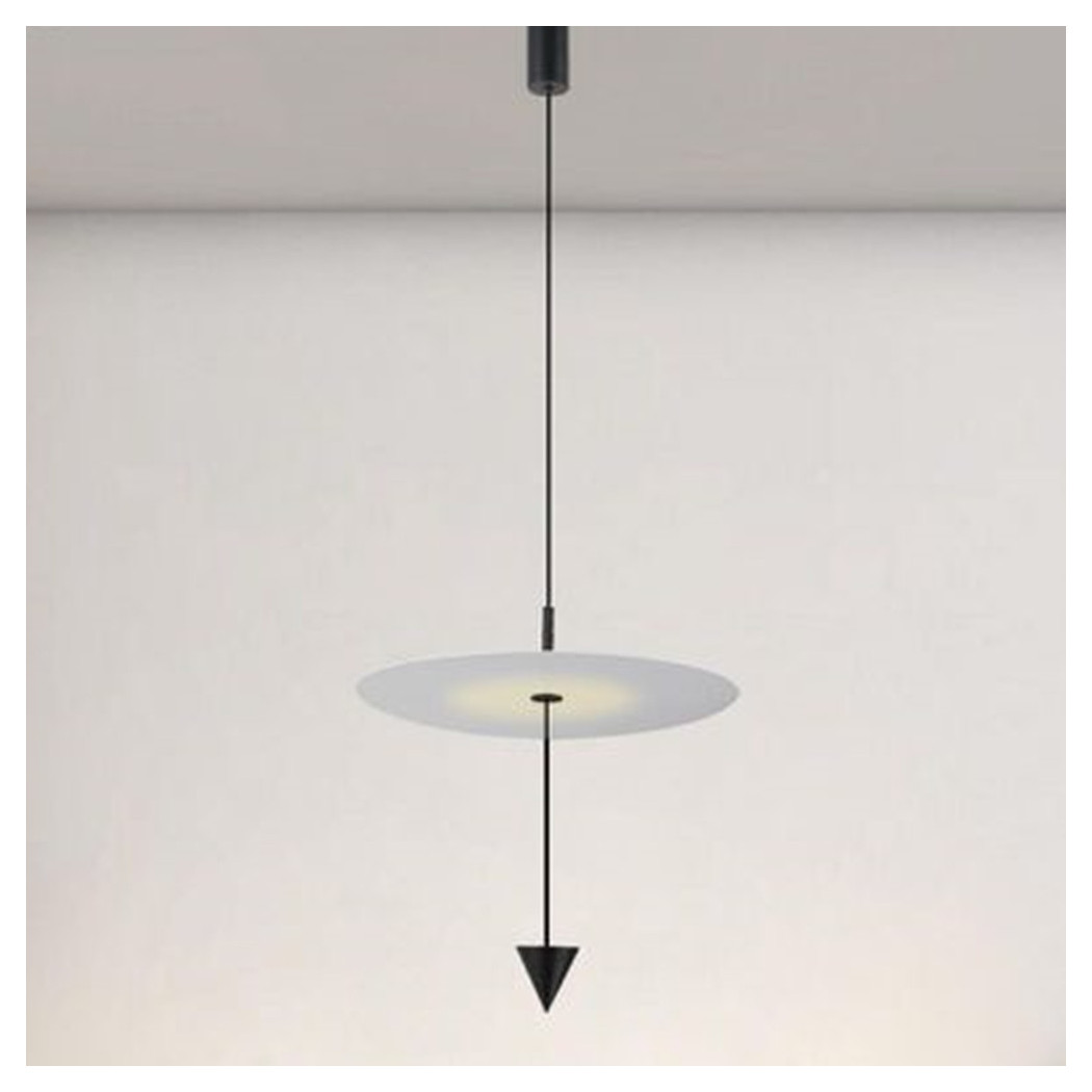 foto del prodotto trade shop lampadario a sospensione lampada 18w luce led 4000k disco bianco 42cm cono nero 33054 