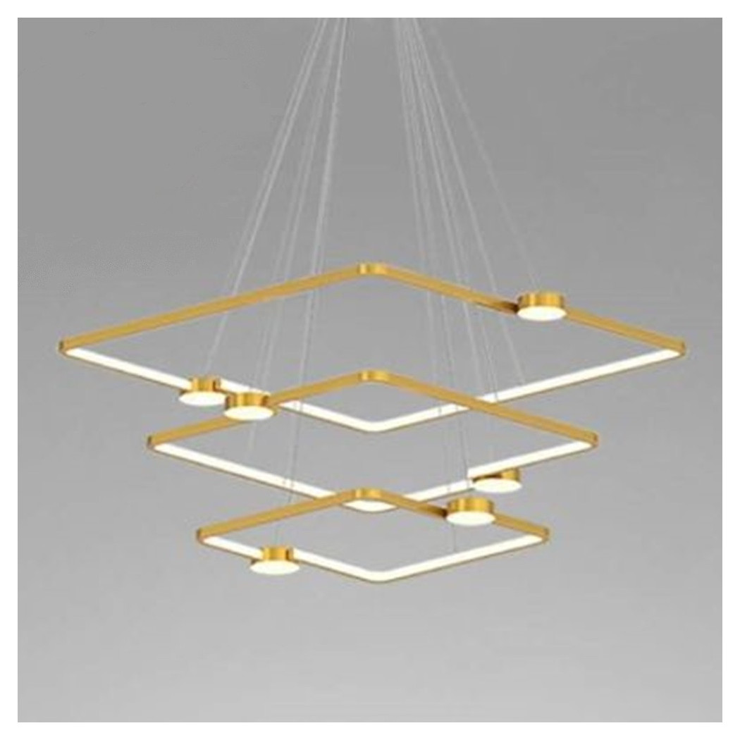 foto del prodotto trade shop - lampadario a sospensione led 112w 3 quadrati con telecomando design moderno oro 71231 -
