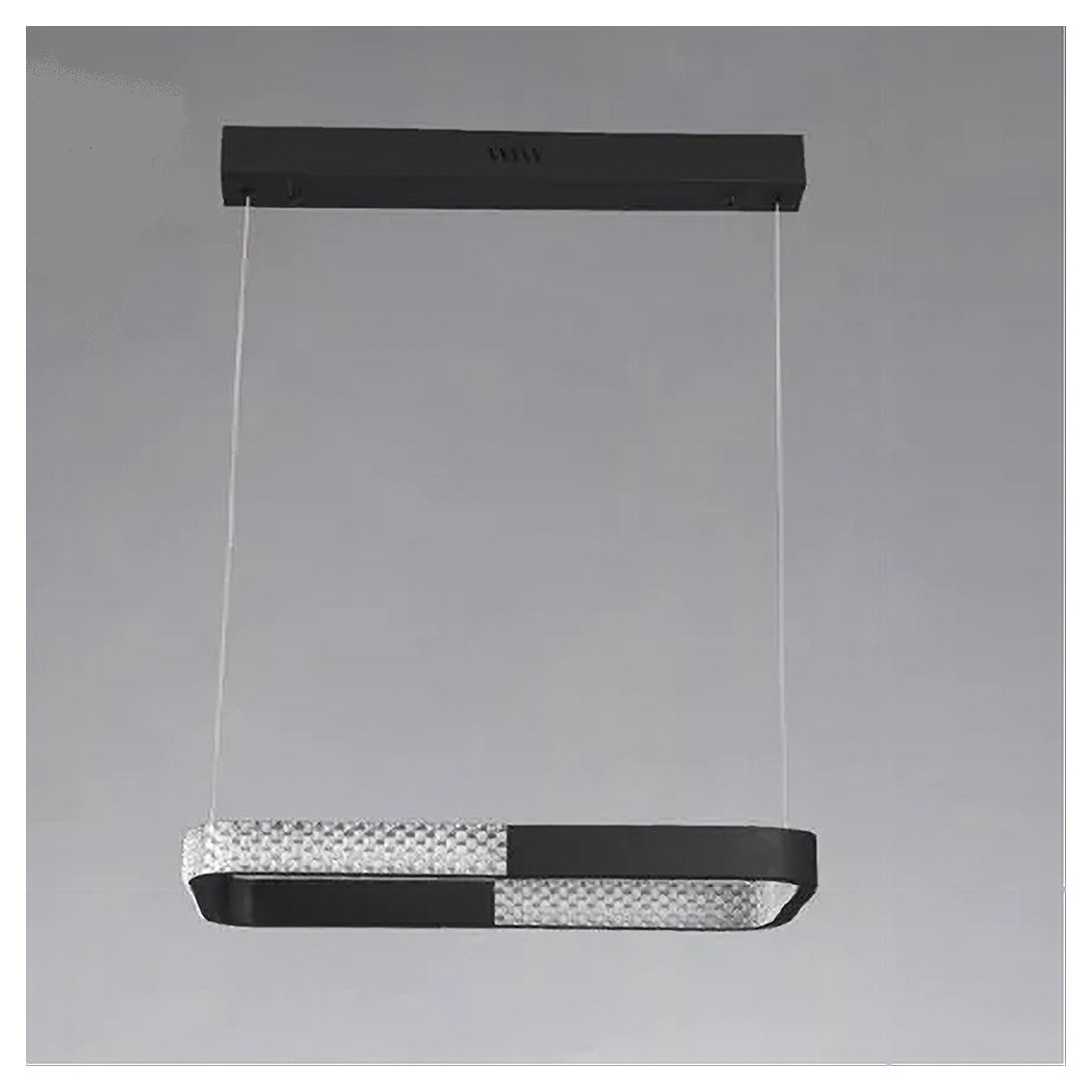 foto del prodotto trade shop - lampadario a sospensione led 18w rettangolare nero cristallo telecomando 32019 -