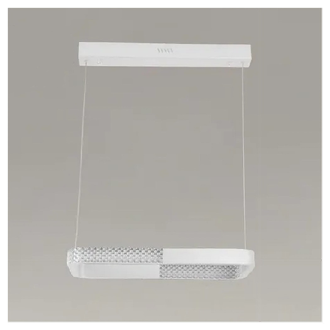 foto del prodotto trade shop - lampadario a sospensione led 24w rettangolare bianco cristallo con telecomando 32033 -