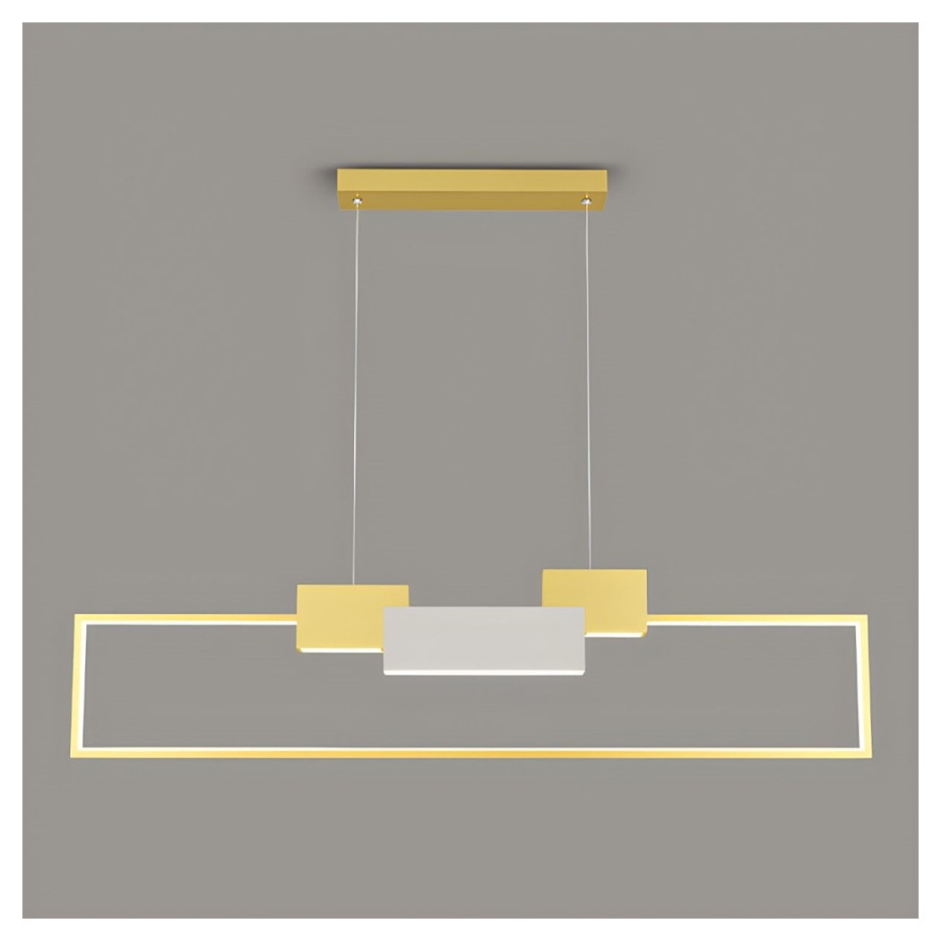 foto del prodotto trade shop lampadario a sospensione led 36w rettangolare con telecomando design moderno oro 71592 