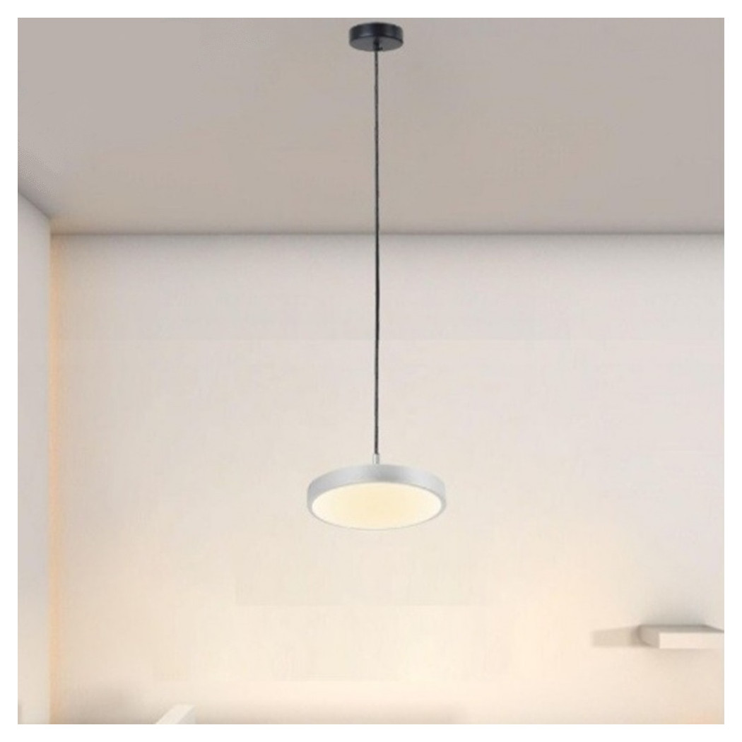 foto del prodotto trade shop lampadario a sospensione led 40w argento cerchio tondo moderno minimal luce 4000k 32934 