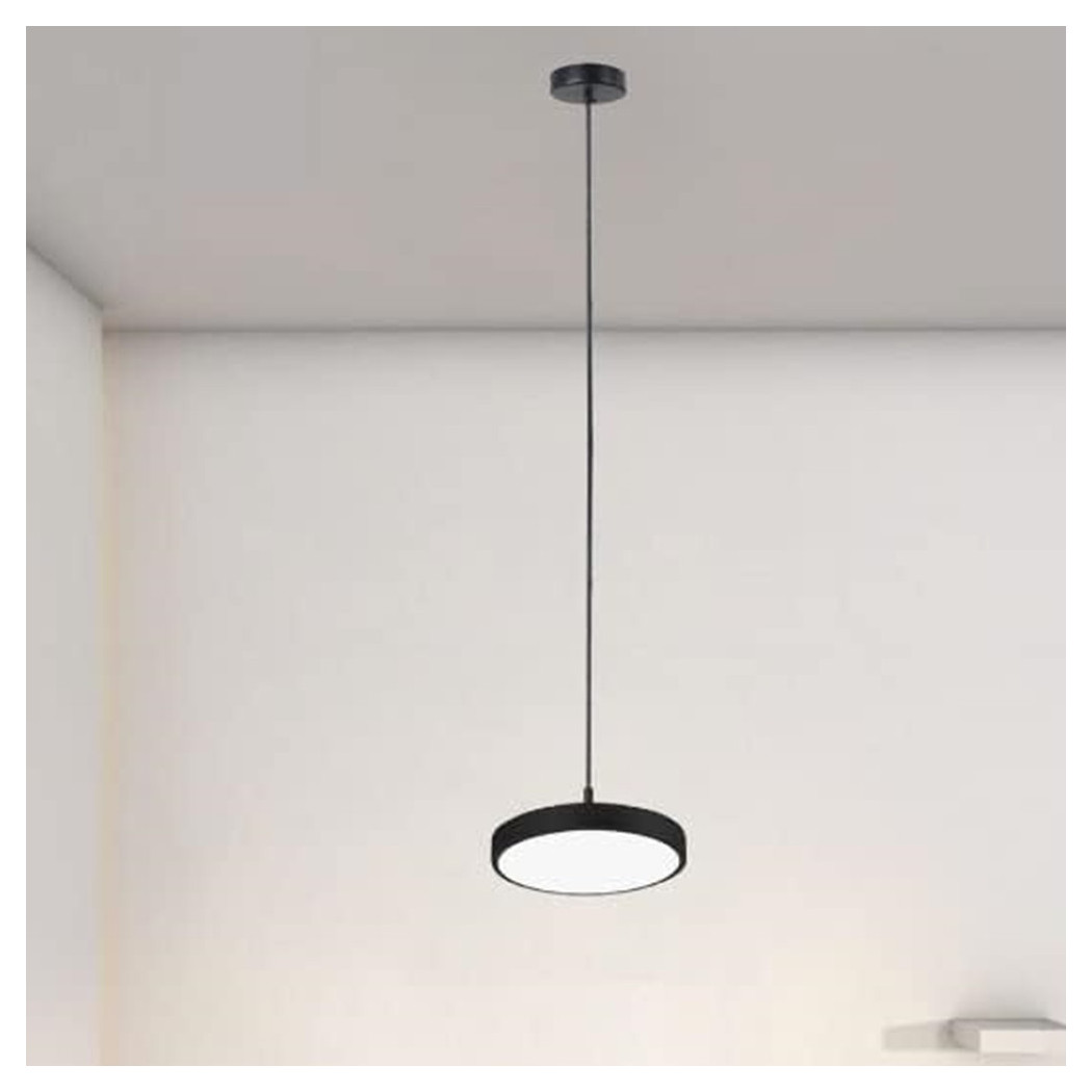 foto del prodotto trade shop - lampadario a sospensione led 40w nero cerchio tondo moderno minimal luce 6500k 32903 -