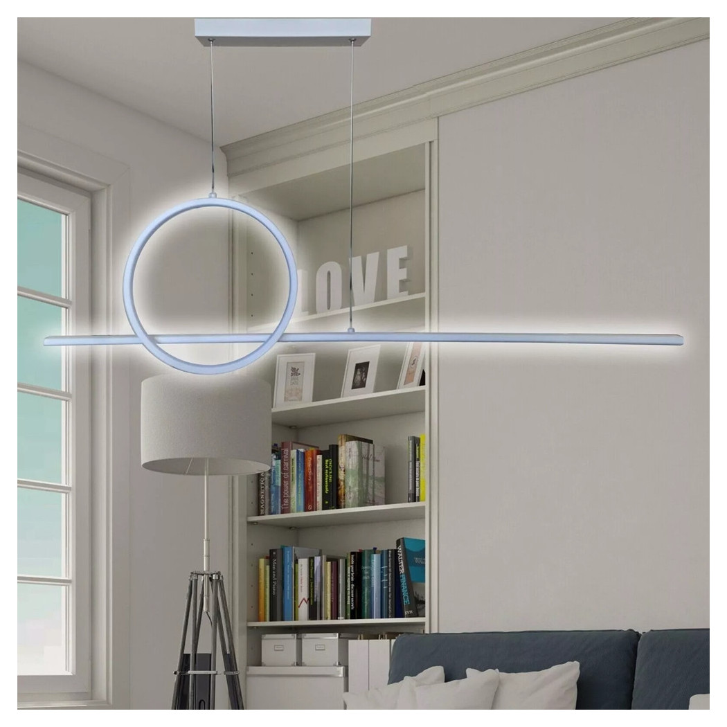 foto del prodotto trade shop lampadario a sospensione led 48w design cerchio linea bianca ip20 luce 6500k 33580 