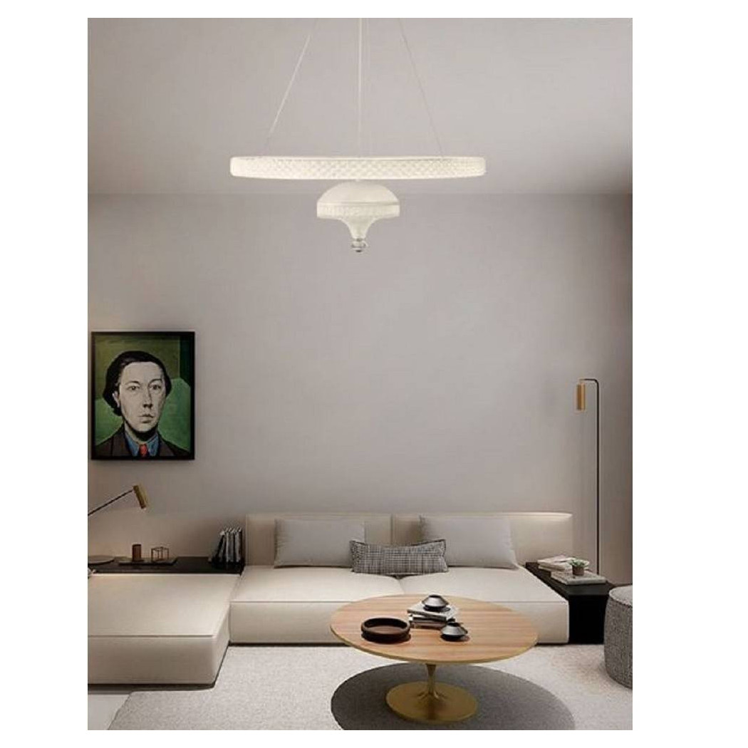 foto del prodotto trade shop lampadario a sospensione led 50 w bianco anello sospeso effetto cristallo lp 17b bianco caldo 