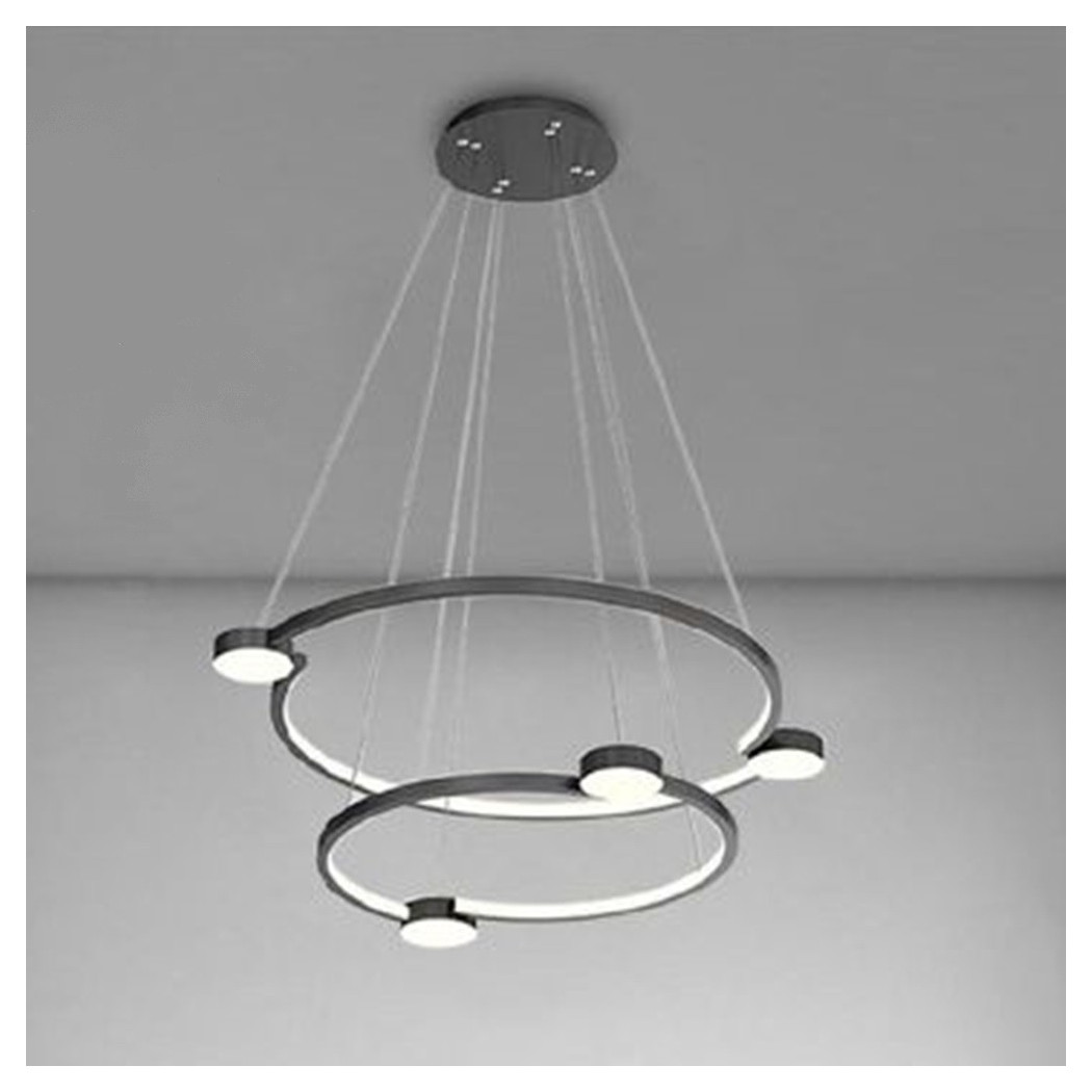 foto del prodotto trade shop - lampadario a sospensione led 60w 2 cerchi con telecomando design moderno nero 71125 -