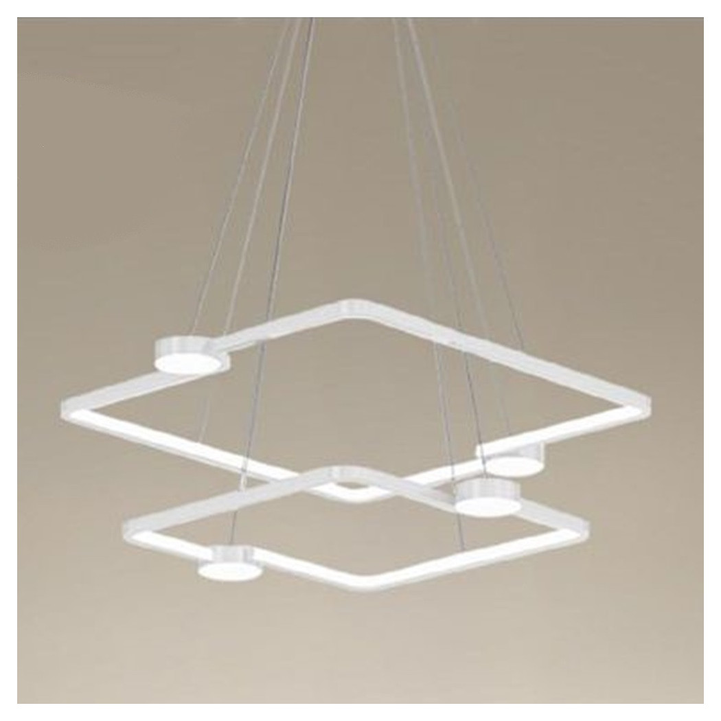 foto del prodotto trade shop lampadario a sospensione led 60w 2 quadrati con telecomando design moderno bianco 71194 