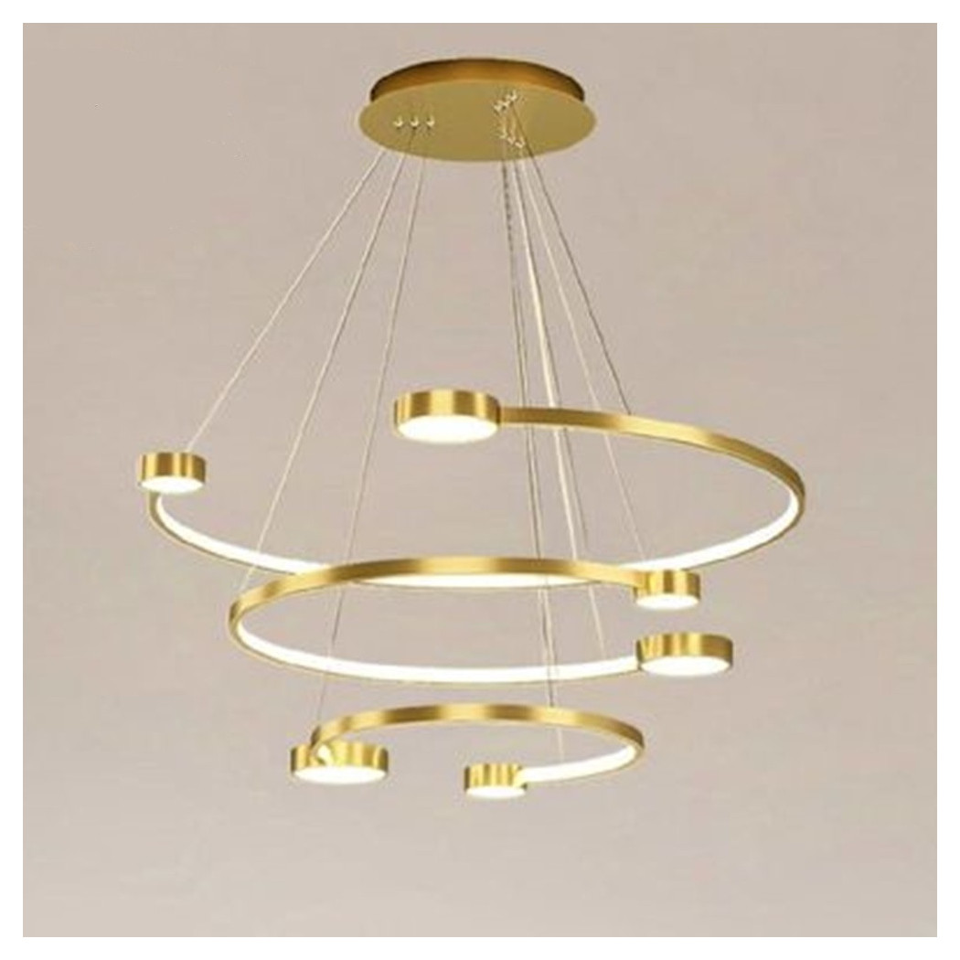 foto del prodotto trade shop lampadario a sospensione led 65w 3 semi cerchi con telecomando design moderno oro 71392 