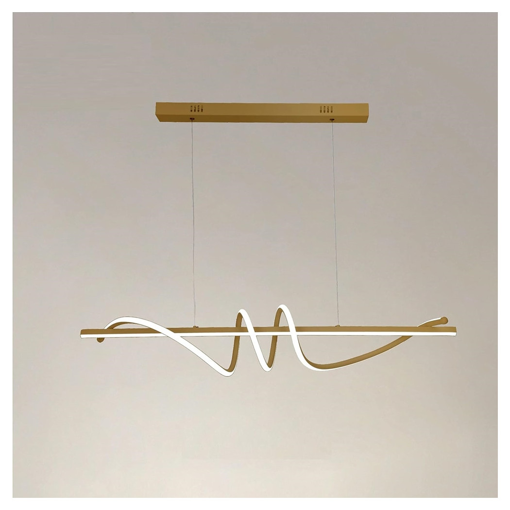 foto del prodotto trade shop lampadario a sospensione led 65w oro spirale ondulato luce 4000k vortice orizzontale 32446 