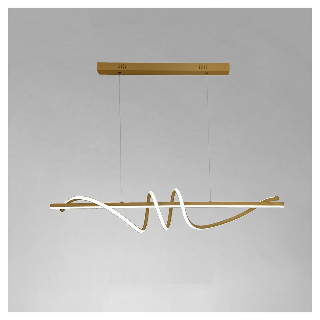 foto del prodotto trade shop lampadario a sospensione led 65w oro spirale ondulato luce 6500k vortice orizzontale 32453 