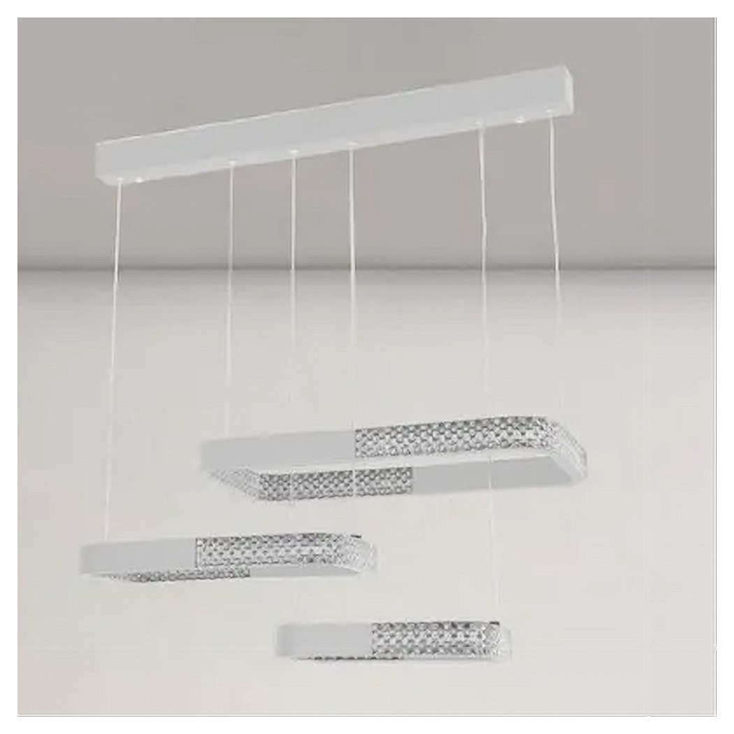 foto del prodotto trade shop lampadario a sospensione led 68w 3 rettangoli cristallo telecomando bianco 32095 