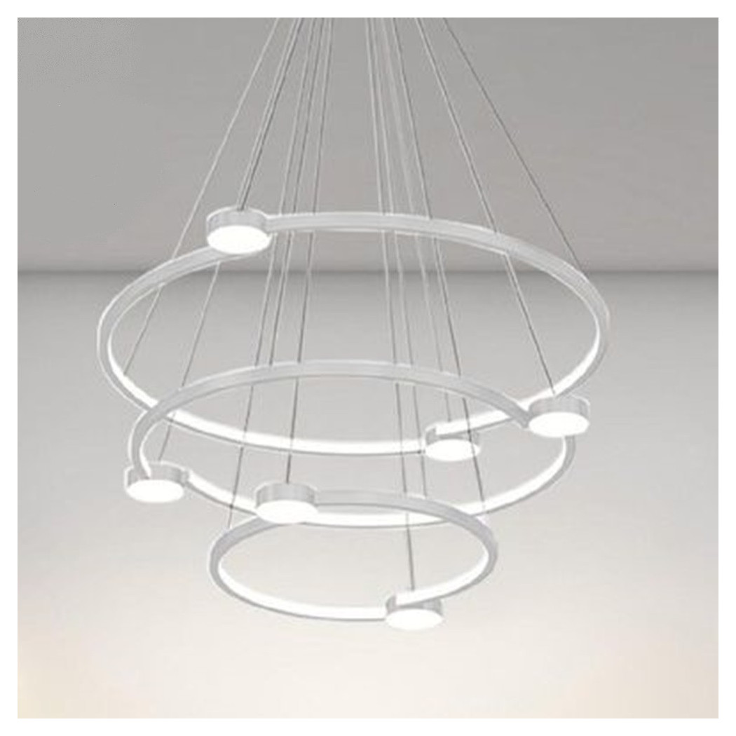 foto del prodotto trade shop lampadario a sospensione led 96w 3 cerchi con telecomando design moderno bianco 71132 