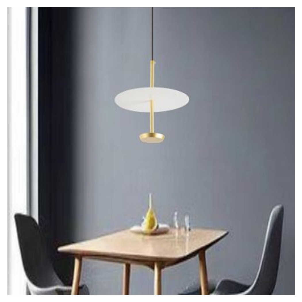 foto del prodotto trade shop lampadario a sospensione luce 4000k led 12w disco paralume piatto oro rotondo 33139 