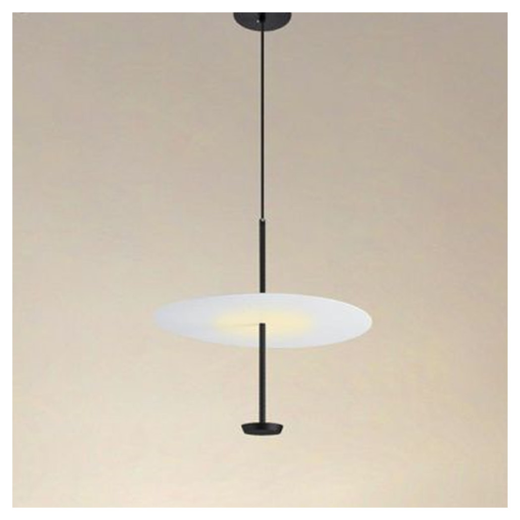 foto del prodotto trade shop lampadario a sospensione luce 4000k led 18w disco paralume piatto bianco nero tondo 33177 